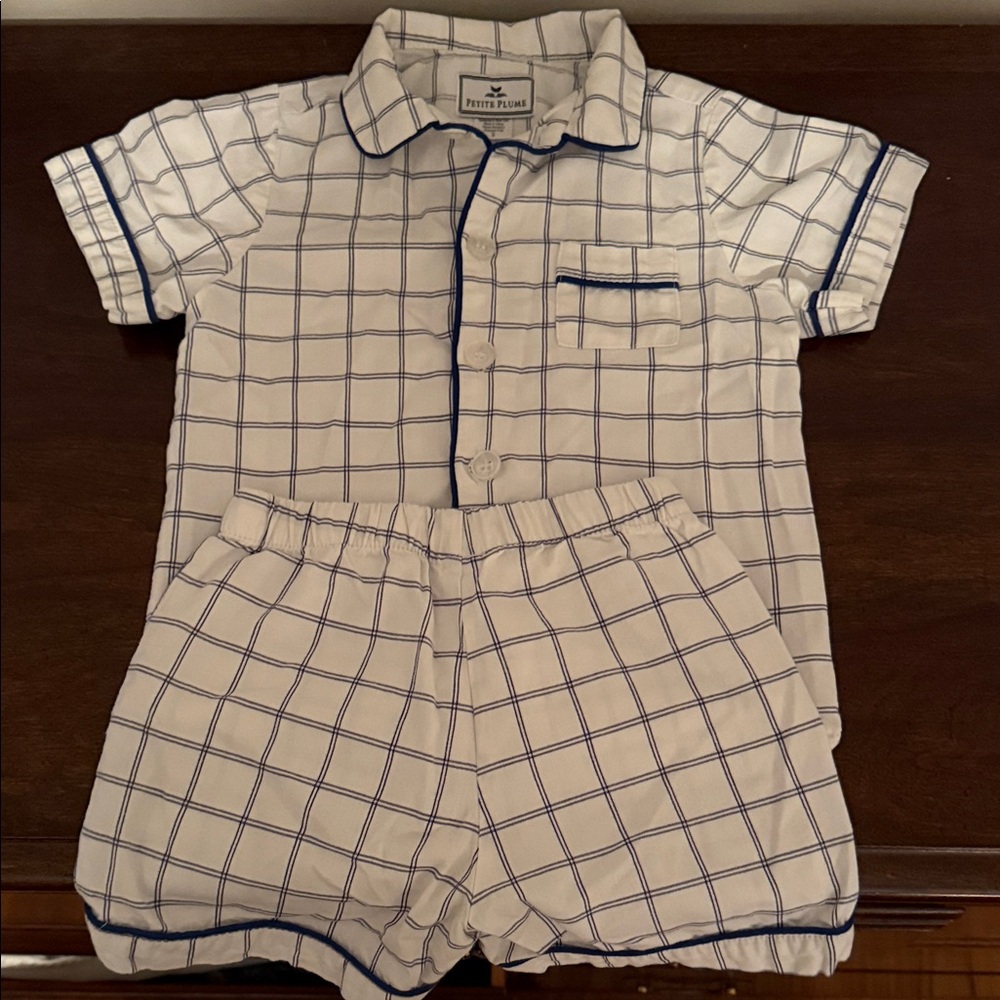 Petite Plume White and Blue Plaid Pajama Set